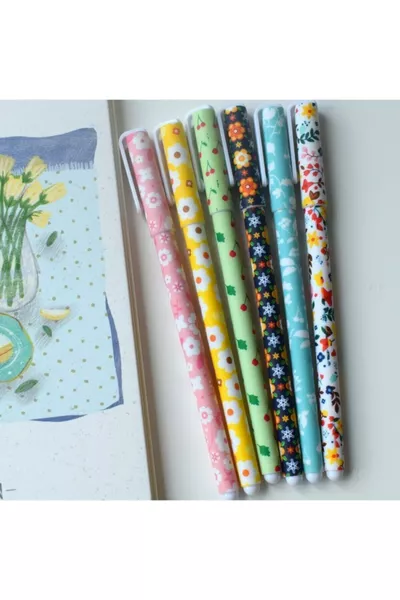 6-teiliges Farbiges Blumen-Gelstift-Set