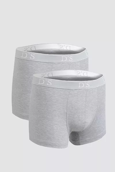 طقم بوكسر مزدوج من ماركة Ds Damat، لون رمادي، خصر مطاطي، مصنوع من الليكرا قابلة للتمدد، بشعار الماركة