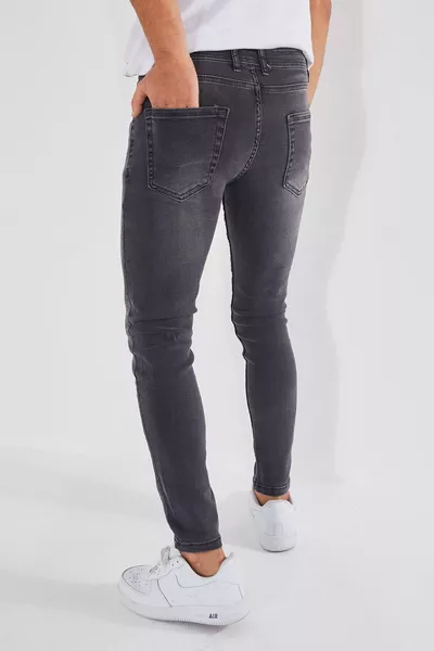 Jeans da uomo slim fit in denim elasticizzato antracite con dettagli a punta