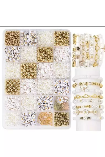 Set di creazione di braccialetti con perline di perla, lettere e accessori, materiali per hobby 4