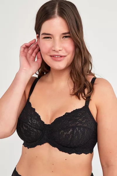 Black Plus Size Lace Jasmine Supportive Underwire Bra