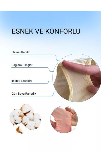 سروال داخلي نسائي قطن ملون قصّة باطوه / هيبستر - أصفر، نعناع، ليلا، أزرق، سلمون - عبوة من 5