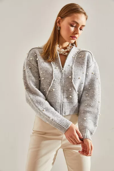 Women's Pearl Embroidered Knit Cardigan