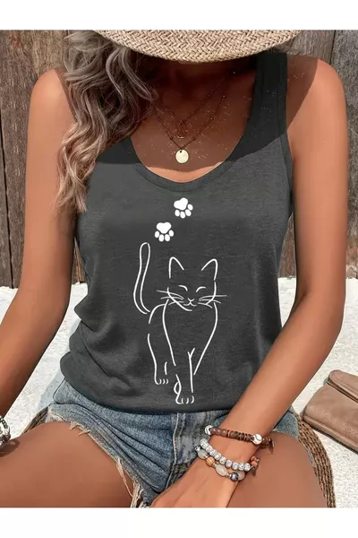 T-shirt à col creux pour femme avec imprimé