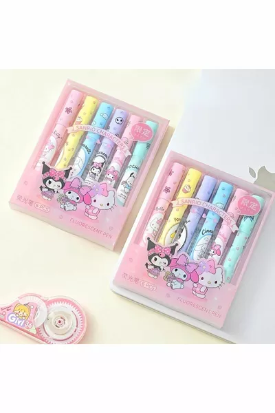 Набор из 6 флуоресцентных ручек Sanrio Hello Kitty Kuromi оранжевого цвета