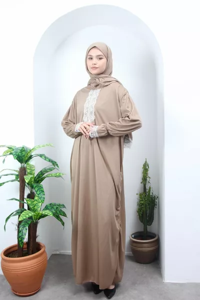 فستان صلاة نسائي موسمي بقطعة واحدة مع حجاب ودانتيل، زي صلاة، عباءة فضفاضة