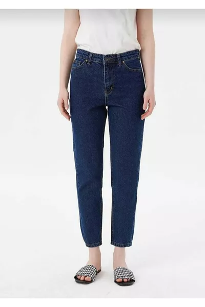 جينز أزرق داكن نسائي بخصر عالٍ ومرن للغاية