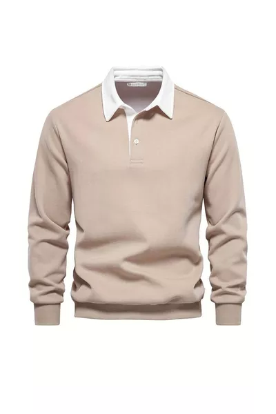 سويت شيرت غازي للجنس الذكوري بياقة قميص وقطن بألوان متباينة بأسلوب رجعي