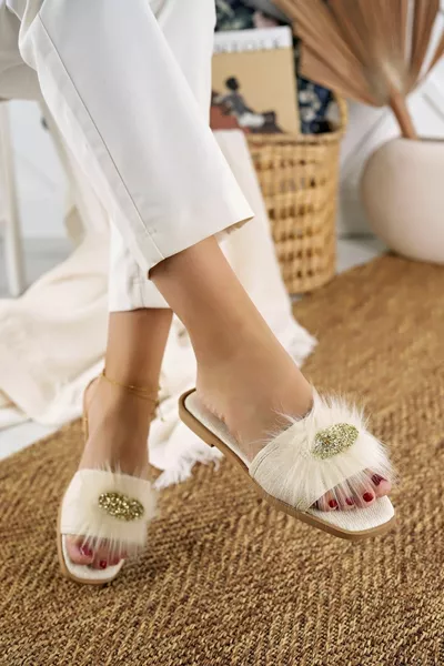 Пухкави чехли с камъни, бежови, дамски стилни ежедневни домашни чехли, украсени, за сватбен подарък, за гости, сватбени чехли