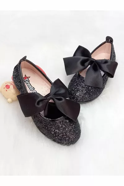 Ballerine da ragazza nere con dettaglio fiocco e effetto vetro rotto