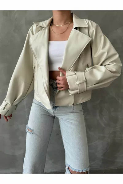 فو الجلود واسعة الأكمام بومبر سترة