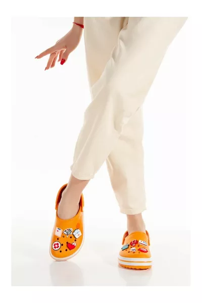 Samesa Turuncu Düz Aksesuarlı Clogs Sabo Doktor Hemşire Hastane Eva Yazlık Plaj - Günlük Terlik