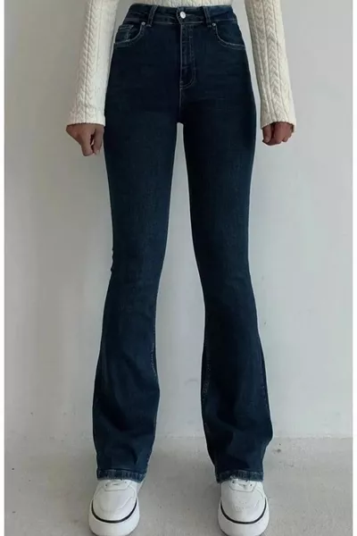 Penelope Vita Alta Gamba Spagnola 5 Tasche Lavato Lycra Cerniera Slim Elasticy Jeans