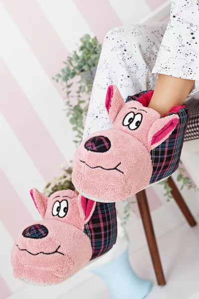 حذاء منزلي شبشب مريح بنقشة مربعات للرجال والنساء لكلاب لطيفة