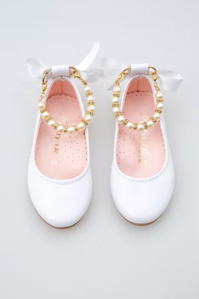 Bright White Pearl-Accented Girl's Ballet Flats