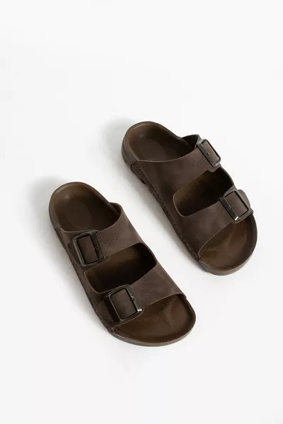 Кафяви летни унисекс чехли с двойна катарама, меки и леки