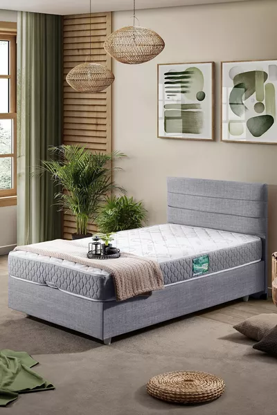 Sofia Tek Kişilik Baza Başlık Comfort Yatak Seti Açık Gri