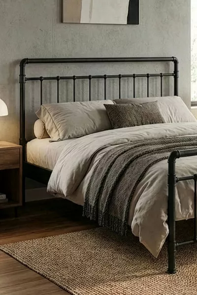 Odin Double Metal Bed Frame-Black (WOODEN SLATS)