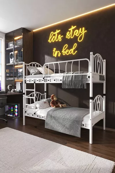 غرفة نوم الأطفال أوركيد للشباب سرير بطابقين معدني وسرير