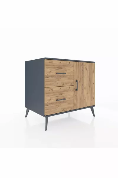 خزانة كرونوس مع رف واحد، درجين، باب واحد، أنثراسيت-صنوبر