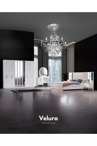 Rio Gold Bedroom Set (Wardrobe + Dresser + Nightstand + Bed Frame)