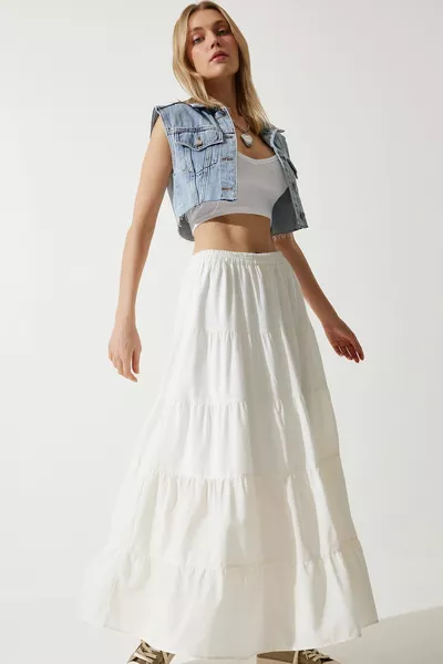 المرأة تنورة الصيف الأبيض منتفخ تنورة مريحة فضفاضة 