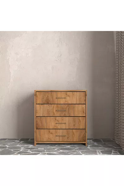 Weichholz Nussbaum Kommode mit 4 Schubladen
