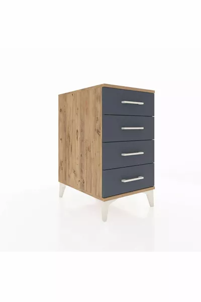 خزانة كرونوس بأربع أدراج، خشب الصنوبر - أنثراسيت