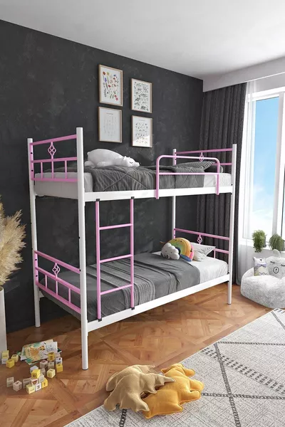 سرير بطابقين متوافق مع السرير، وردي فاتح، معدن قابل للفصل - كوزا رانزا