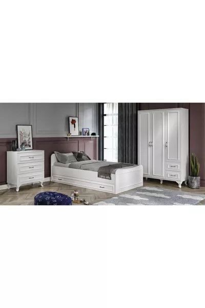 Kartopu Country Kamer Set - 3-Deurs Kledingkast, Kinderbed, Ladekast met 3 Lades, Helemaal MDF