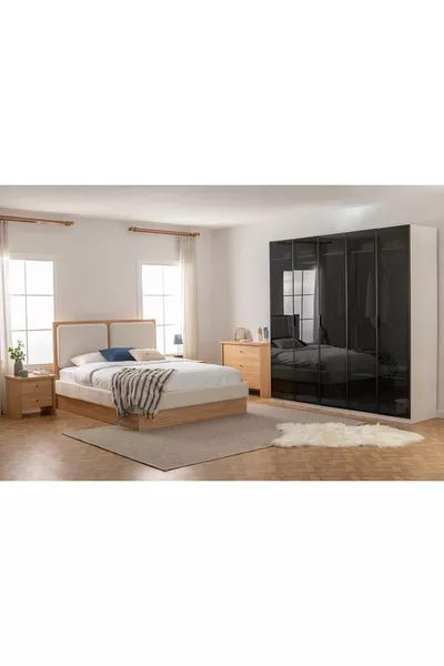 Luna Nox, Pandia Slaapkamer Set, Glazen Kast, 5 Deuren