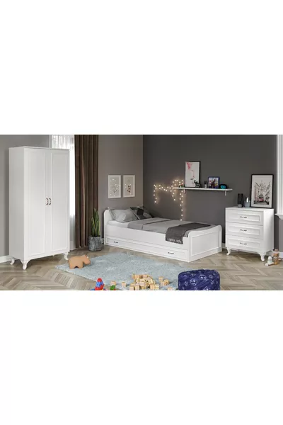 Country Bedroom Set - Bunk Bed with Storage, 2-Door Wardrobe, 3-Drawer Dresser, All MDF
