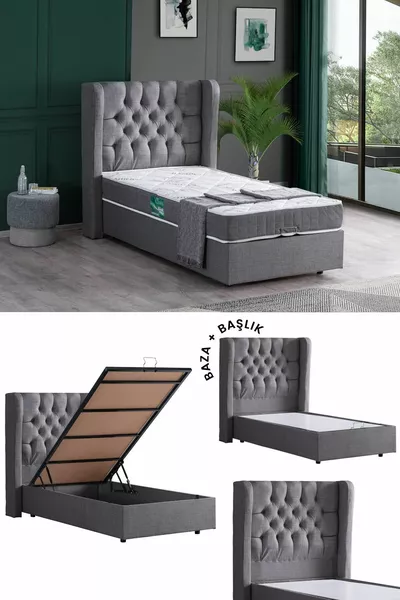 Комплект Riga Двухместный, односпальный с основанием и изголовьем, серый