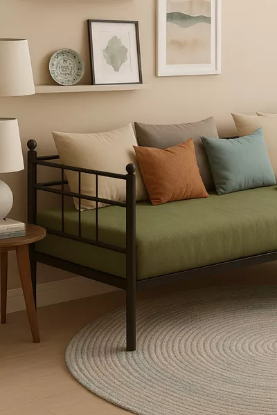 أريكة نهارية صوهو سرير فردي هيكل معدني باللون الأسود