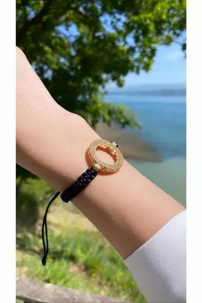 Гривна с макраме в рамка, съвместима с четвърт златна монета, гривна с четвърт злато, гривна с поставена четвърт златна монета