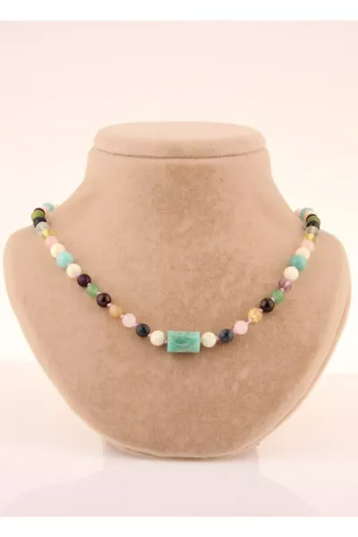 دمورتييريت-فلوريت-كوارتز وردي-سيترين-يشم-ياقوت-كهرمان-أمازونيت-أفينتورين-صدف-قلادة