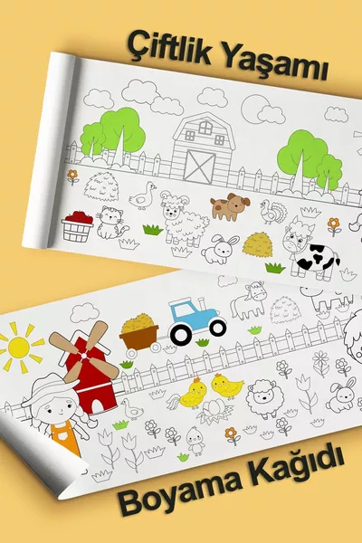 Papier à colorier géant sur la vie à la ferme de 2,5 mètres - Rouleau d'activité de vacances éducatif pour enfants