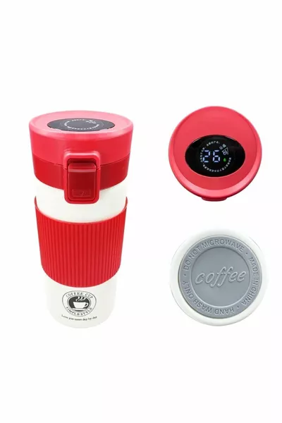 ترمس كوب من الفولاذ المقاوم للصدأ بشاشة رقمية تعمل باللمس ومؤشر درجة الحرارة بالمللي لتر