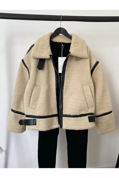 الموسم الجديد المرأة الفراء الضأن راكب الدراجة النارية معطف