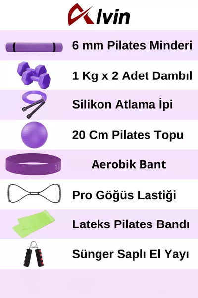 9 Parçalı Pilates Ve Fitness Seti Pilates Minderi, Dambıl, Squat Band Ve Daha Fazlası!