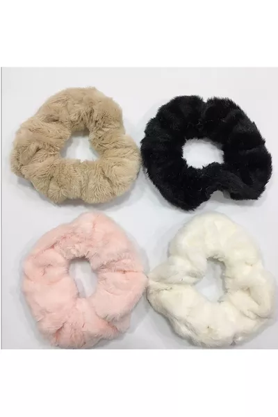 Faux Fur Plush High-Quality Elastic Hair Tie-4 Pieces
