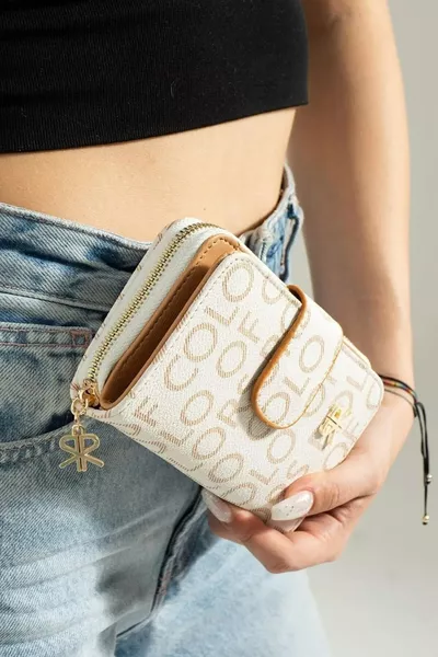 White Women's Wallet with Coin and Card Compartments