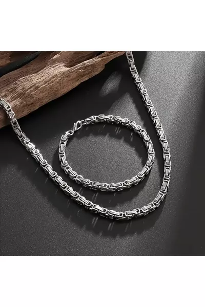 Çelik Kral Zincir Erkek Kolye Ve Bileklik Set Kararmaz Çelik Kolye Çelik Zincir Kolye Kalın Zincir