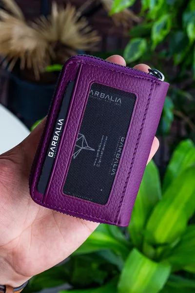 Clovis Echt Leren Rits Gesloten Accordéon Donkerpaars Kaarthouder