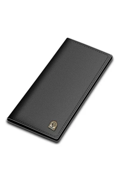 Истинска кожа - дълъг мъжки портфейл с отделения за карти и клипсово заключване - черен