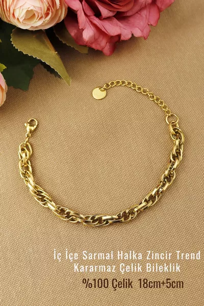 Bracciale in Acciaio - Anello a Spirale Intrecciata L in Acciaio Inossidabile, Non Sbiadisce, Moda, Bracciale in Acciaio +5 cm