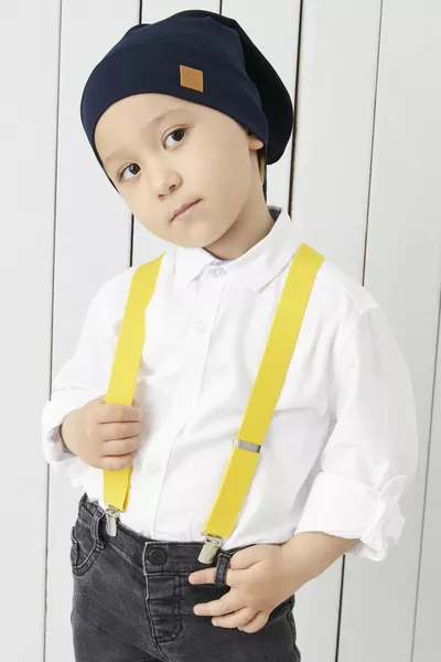 قبعة صبي زرقاء داكنة بشريط تفصيلي لجميع الفصول - قماش ناعم وطبيعي