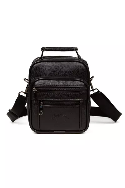 Men's Black Leather Shoulder and Hand Bag
