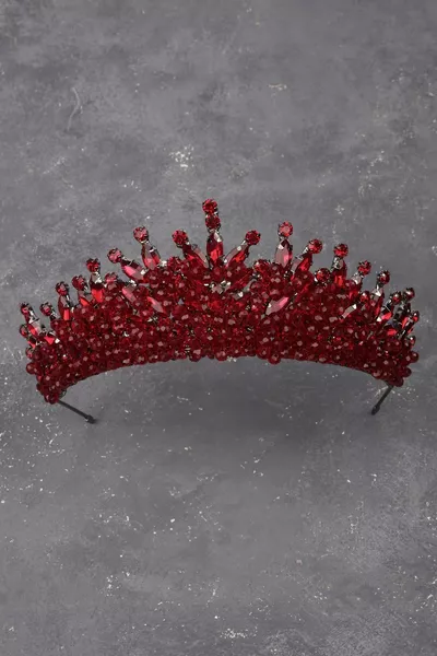 Crystal Beaded Embellished Bridal Henna Wedding Tiara Burgundy
