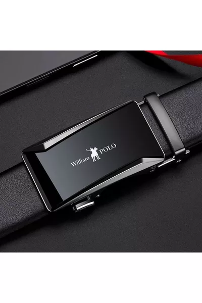 حزام رجالي فاخر من الجلد الطبيعي الإيطالي الأسود من WILLIAMPOLO Deluxe